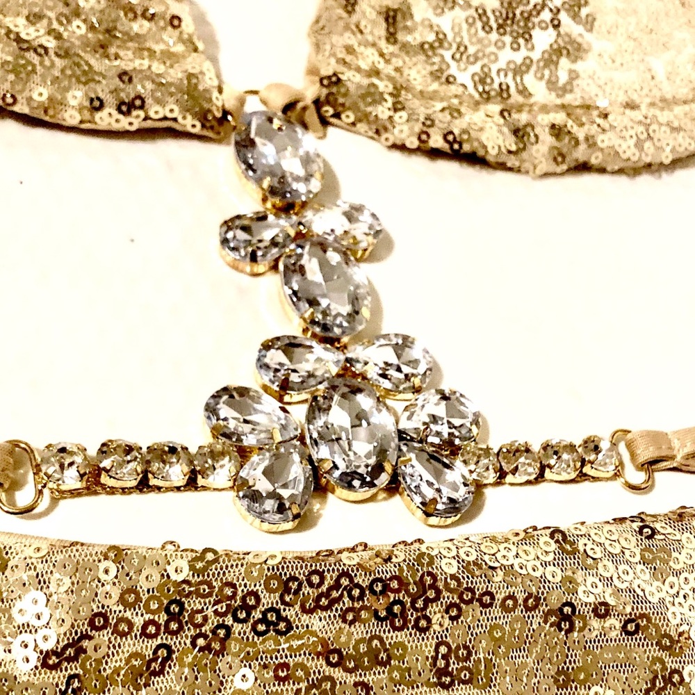 NWT competition bikini gold Sequin Rhinestone crystal gorgeous sexy bikini FIRM - Picture 8 of 10